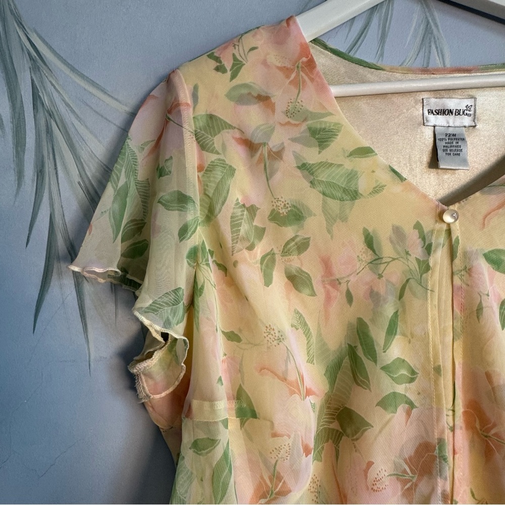 Fashion Bug Floral V-Neck Dress, size 22W, cream pink green color - Picture 6 of 9